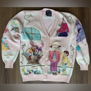 Vintage Marta D Berek “Grandma & Grandkids”Cardigan Sweater Sz S 1991 Pima Cotto
